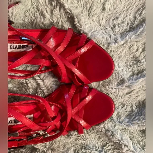 Manolo Blahnik RED Strappy Heels - Picture 2 of 16